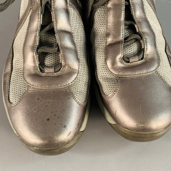 PRADA SPORT Size 10.5 America's Cup Silver Leather Nylon Mesh Ankle Sneakers - Picture 7 of 11